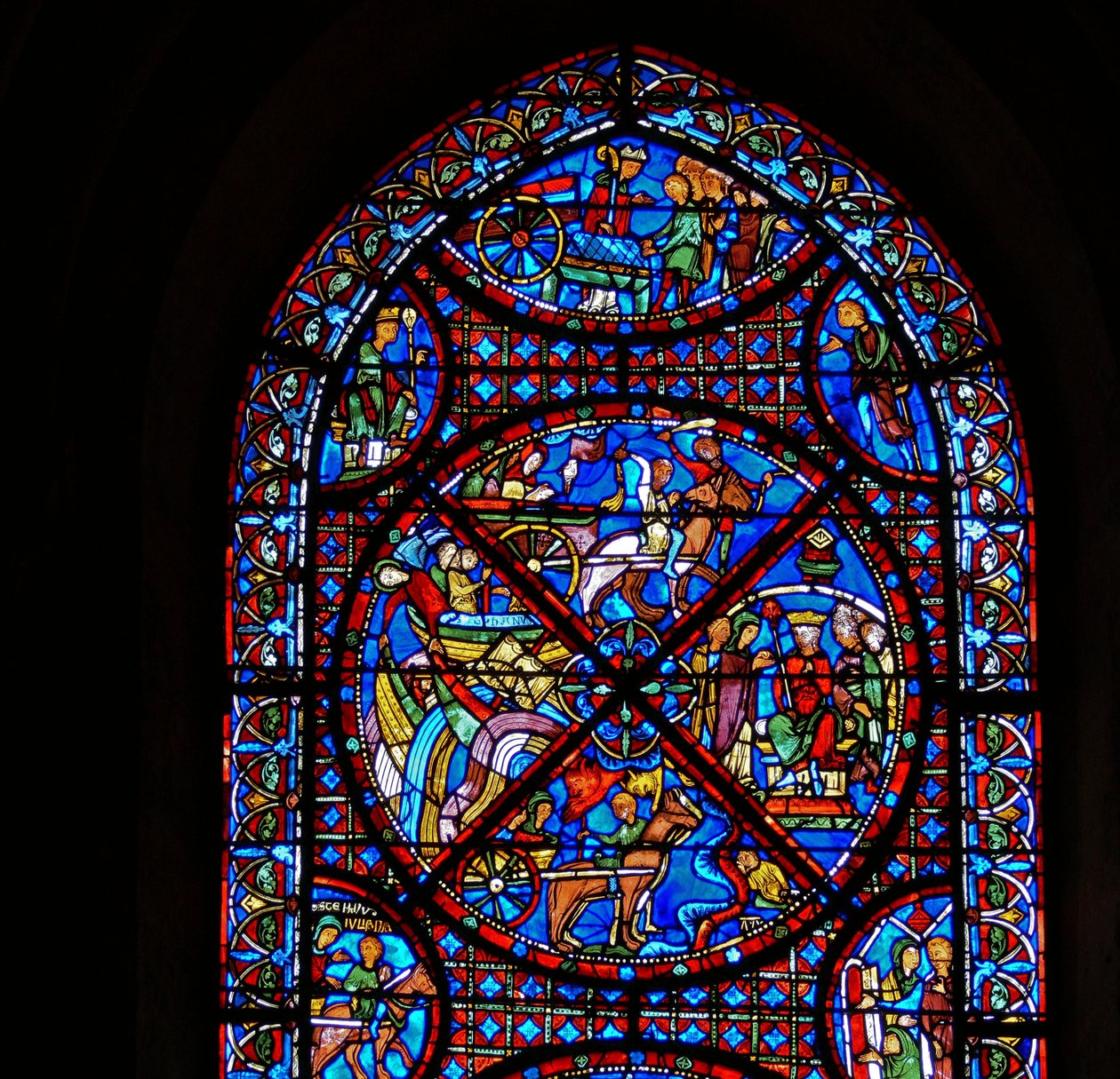 Detail z okna zobrazující výjevy ze života sv. Štěpána od French School