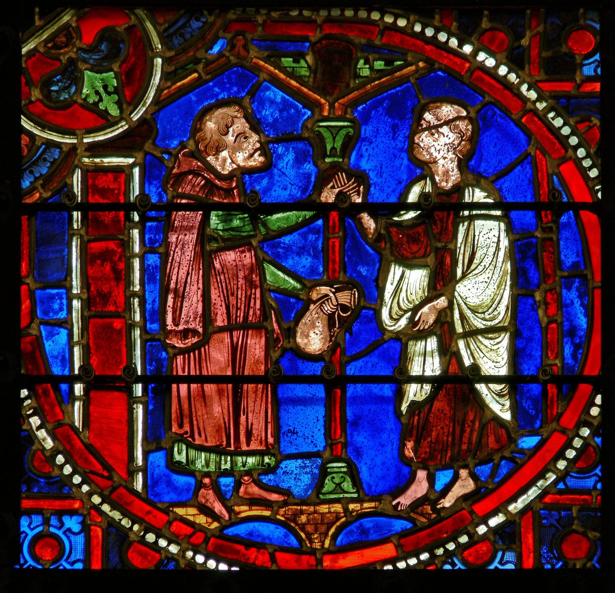 Detail z okna zobrazující scény ze zázraku Theophilus od French School