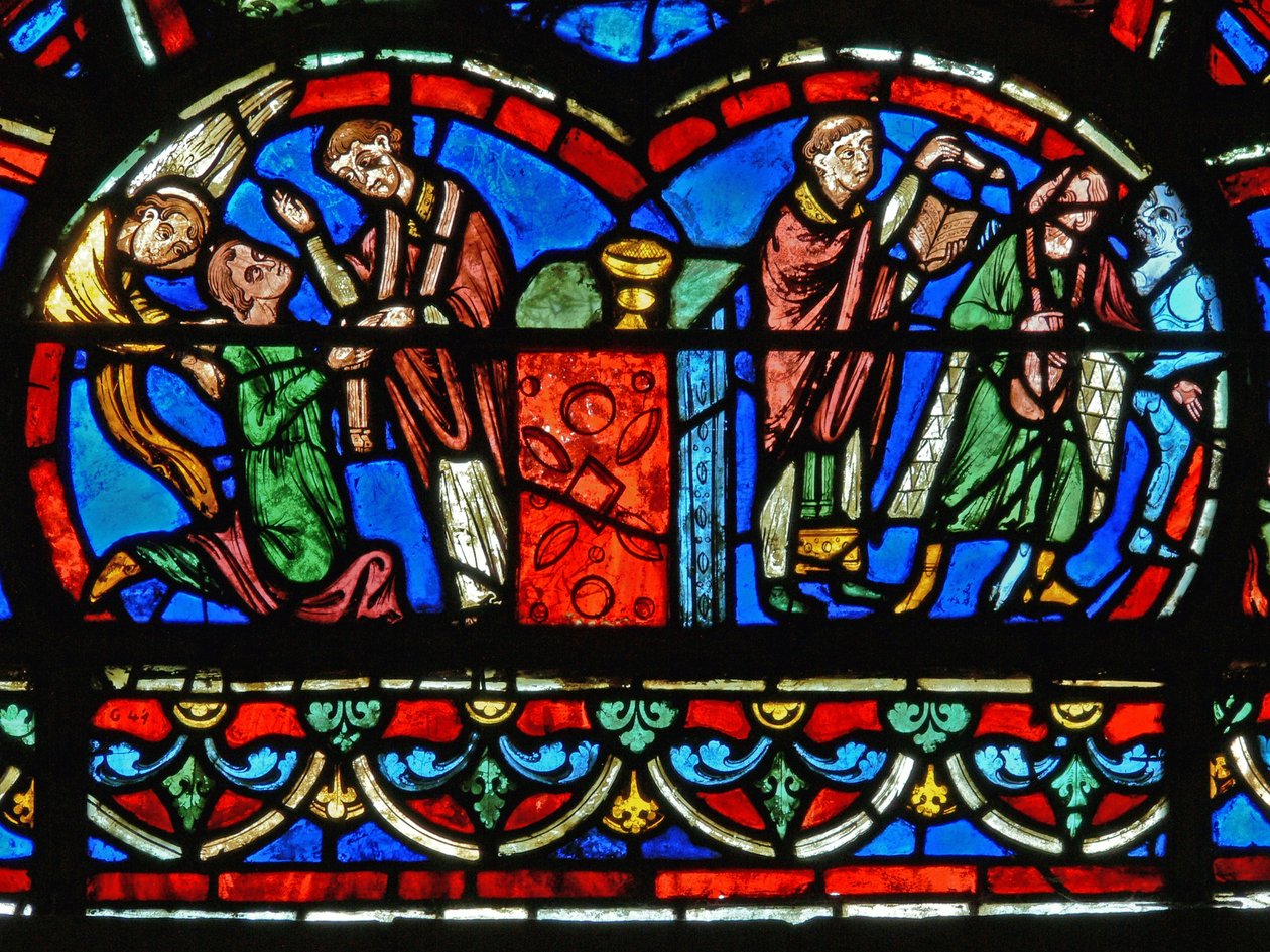 Detail z okna zobrazujícího poslední soud od French School