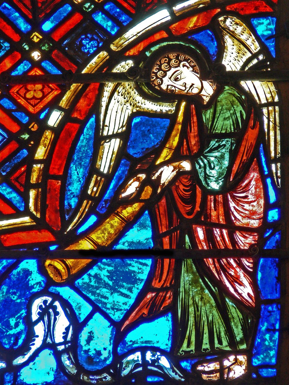 Detail z okna zobrazujícího poslední soud od French School