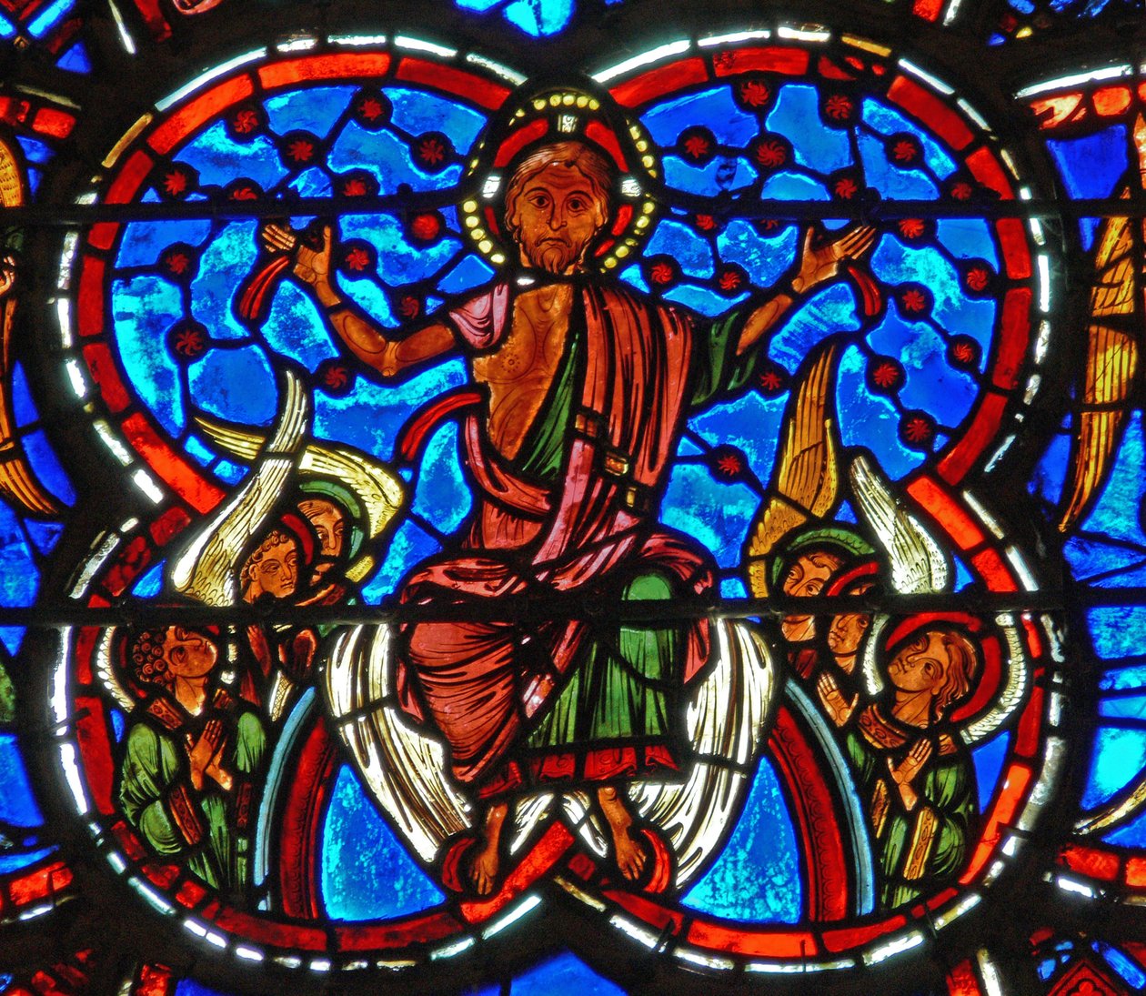 Detail z okna zobrazující poslední soud: Krista od French School