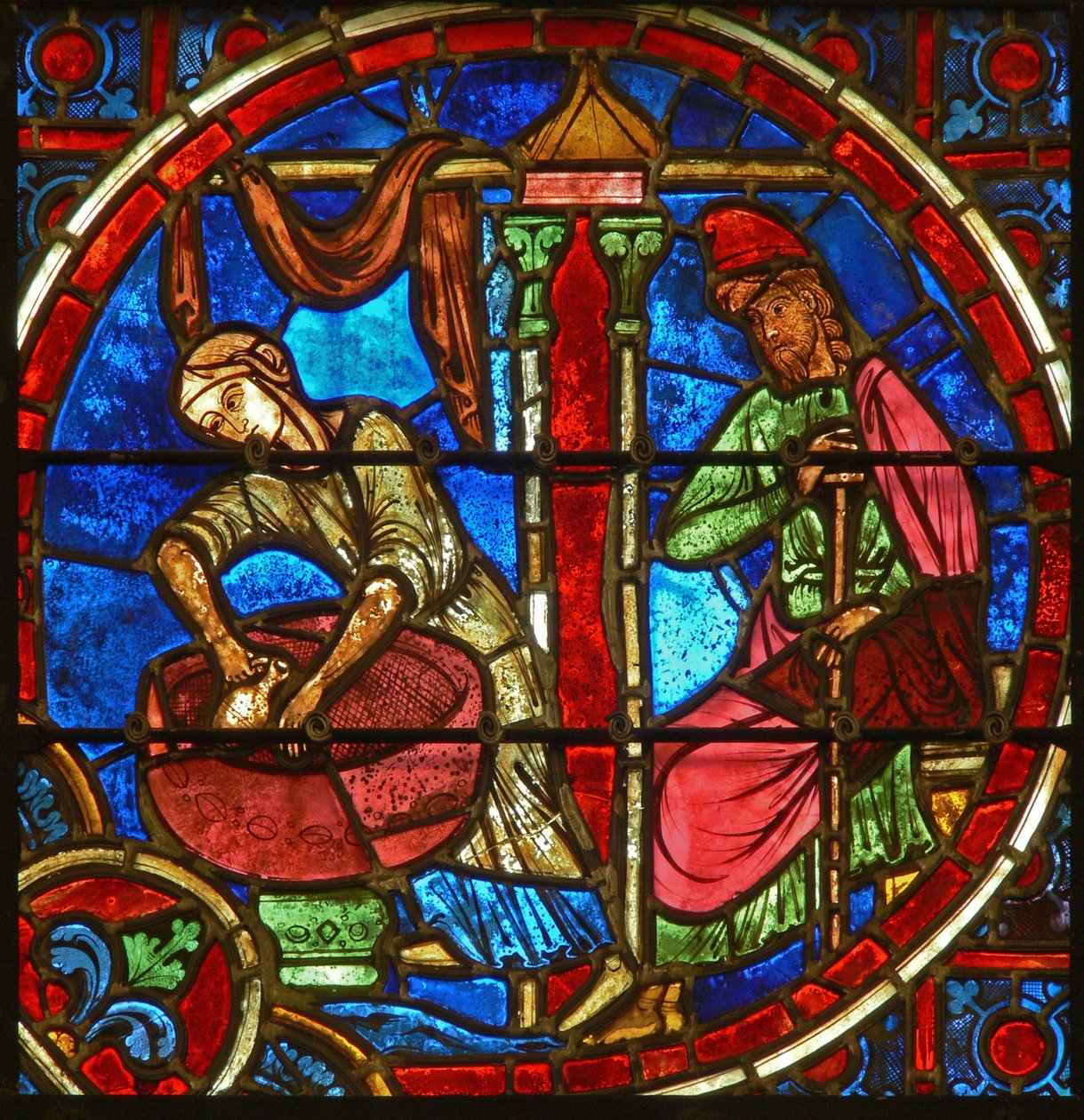 Detail z okna zobrazující Narození Páně od French School
