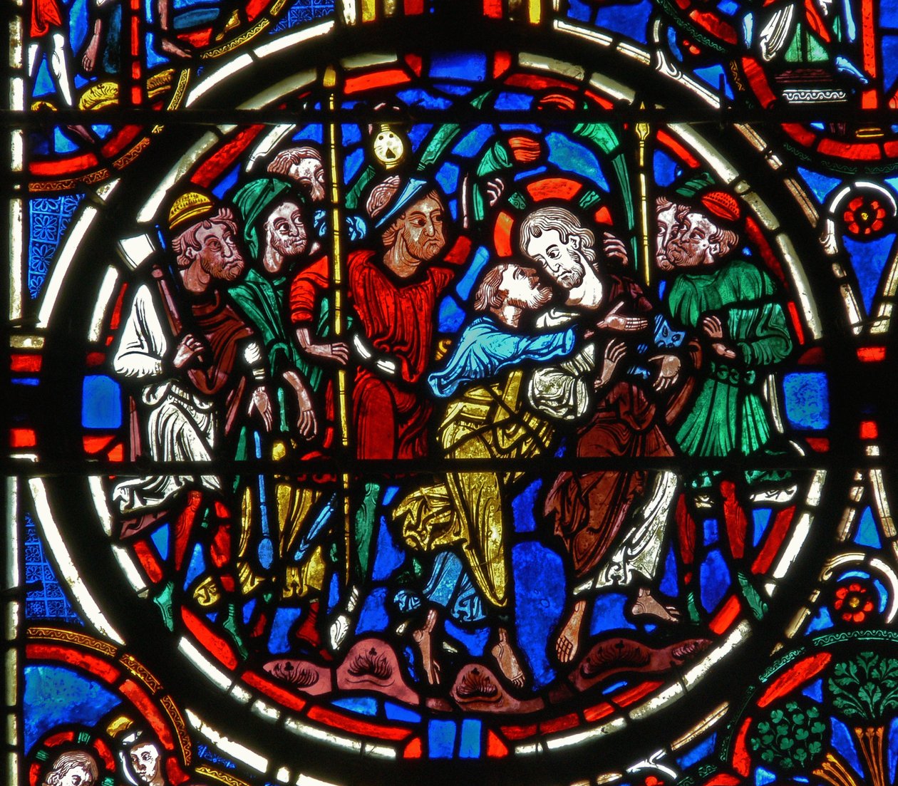 Detail z okna zobrazující Umučení: Jidášova zrada od French School