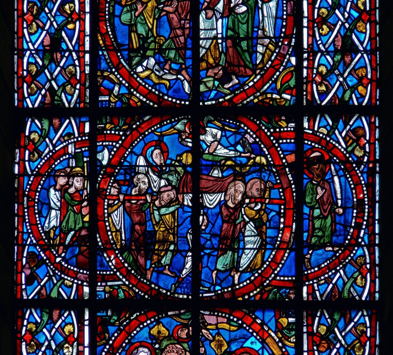 Detail z okna zobrazujícího pohřeb, ze Smrti a Nanebevzetí Panny Marie od French School