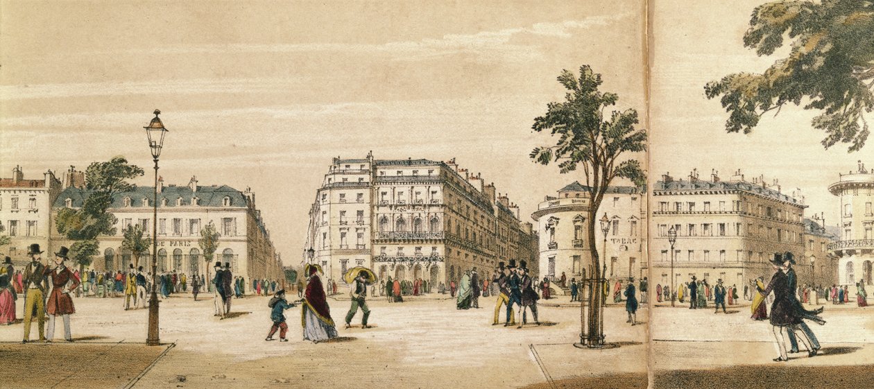 Detail panoramatu Boulevard des Italiens, cca 1840 (barevné lito) od French School
