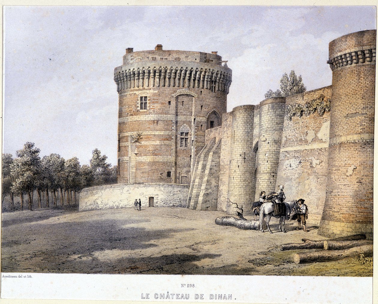 Hrad Dinan - litografie, konec 19. století od French School