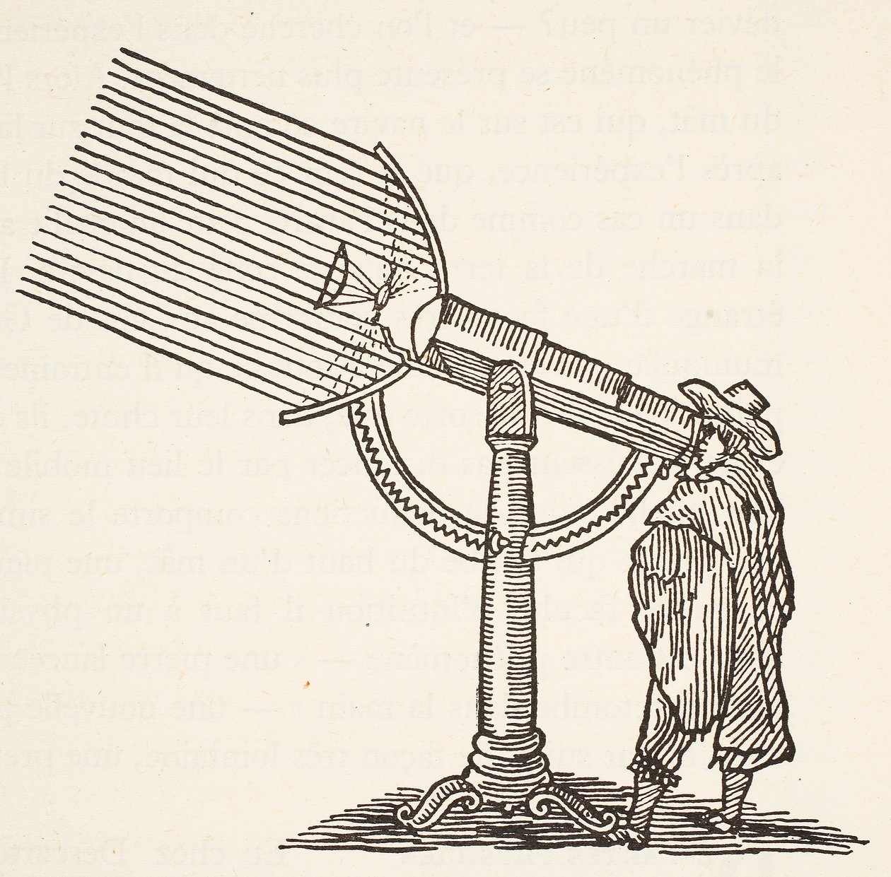 Dioptrický dalekohled, kopie rytiny Borise Mestcherského (zemř. 1957), ilustrace z knihy Histoire de la Nation Francaise, Sciences, Volumes I & II, autor Gabriel Hanotaux (1853-1944), 1924. od French School