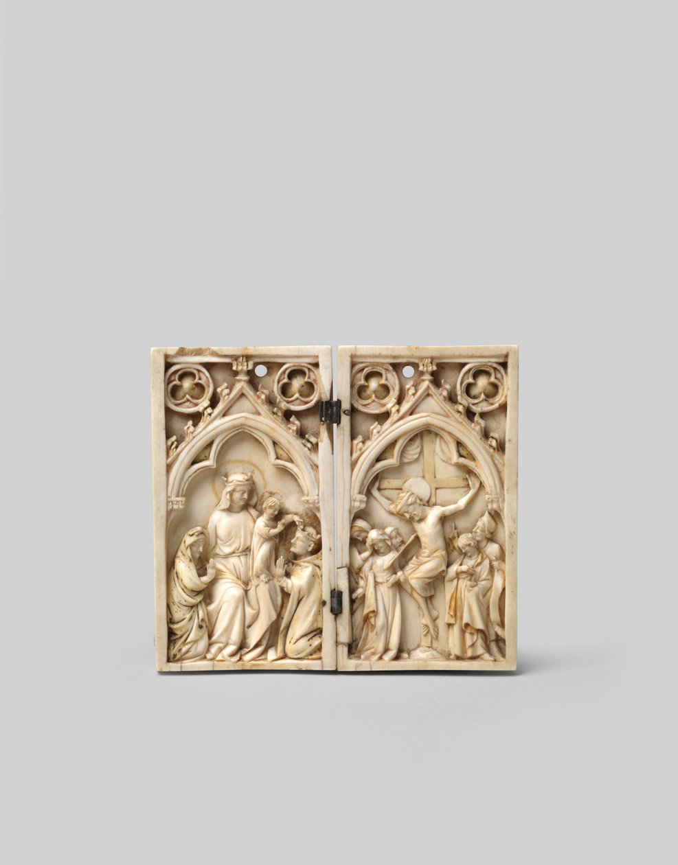 Diptych svatého Ludvíka korunovaného Kristem a ukřižováním, přední strana, 14. století od French School