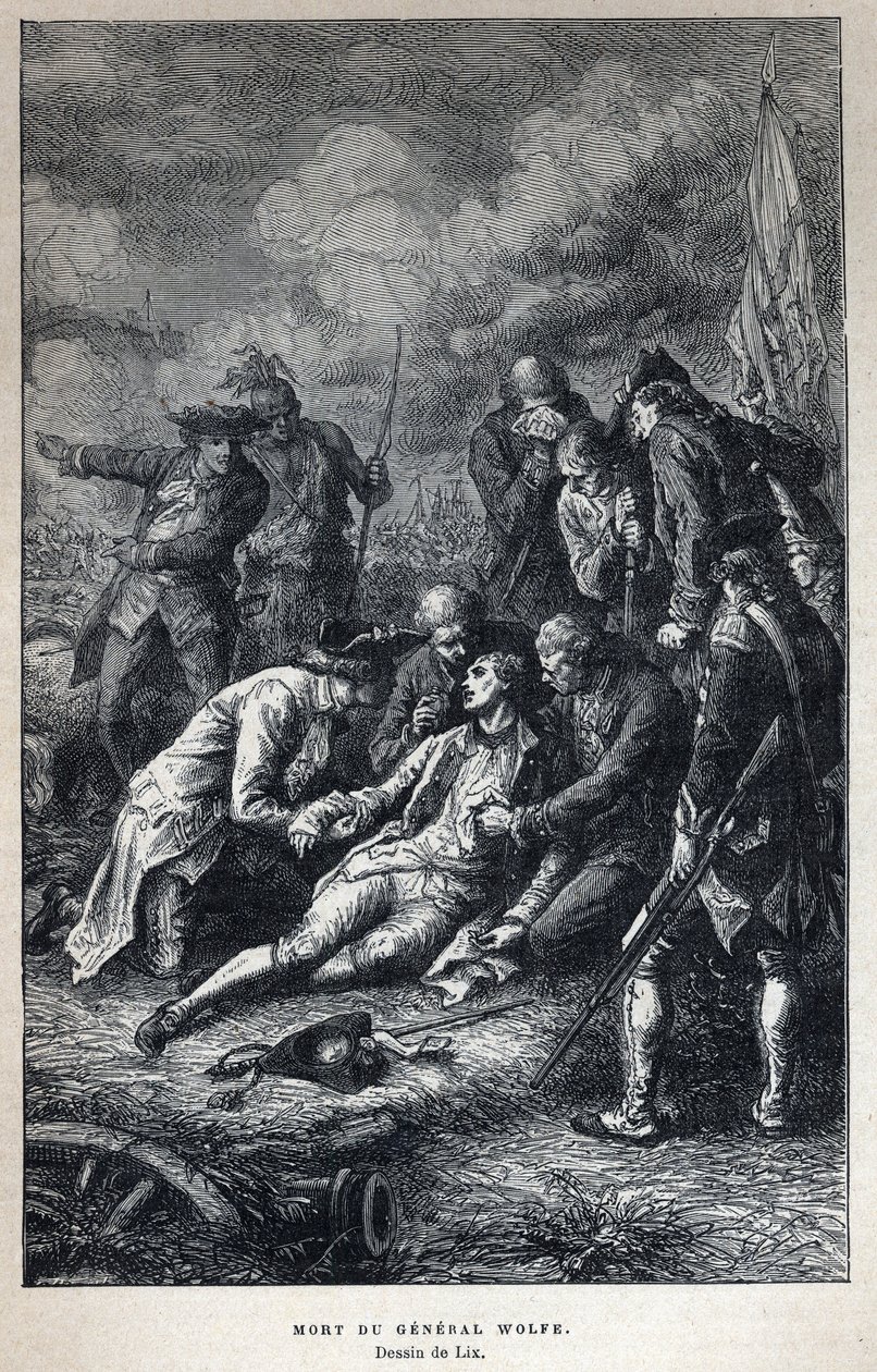 Objevená Kanada: Smrt generála Jamese Wolfea (1727-1759) Britská armáda v bitvě o Quebec 13. září od French School