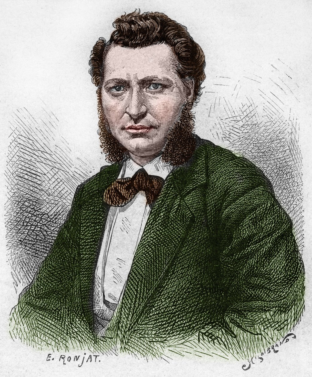 Objevená Kanada: Portrét Louise Riela (1844-1885), kanadského politika a obránce lidu Metis. Rytina z konce 19. století v „La nouvelle France“ od Eugena Guenina. od French School