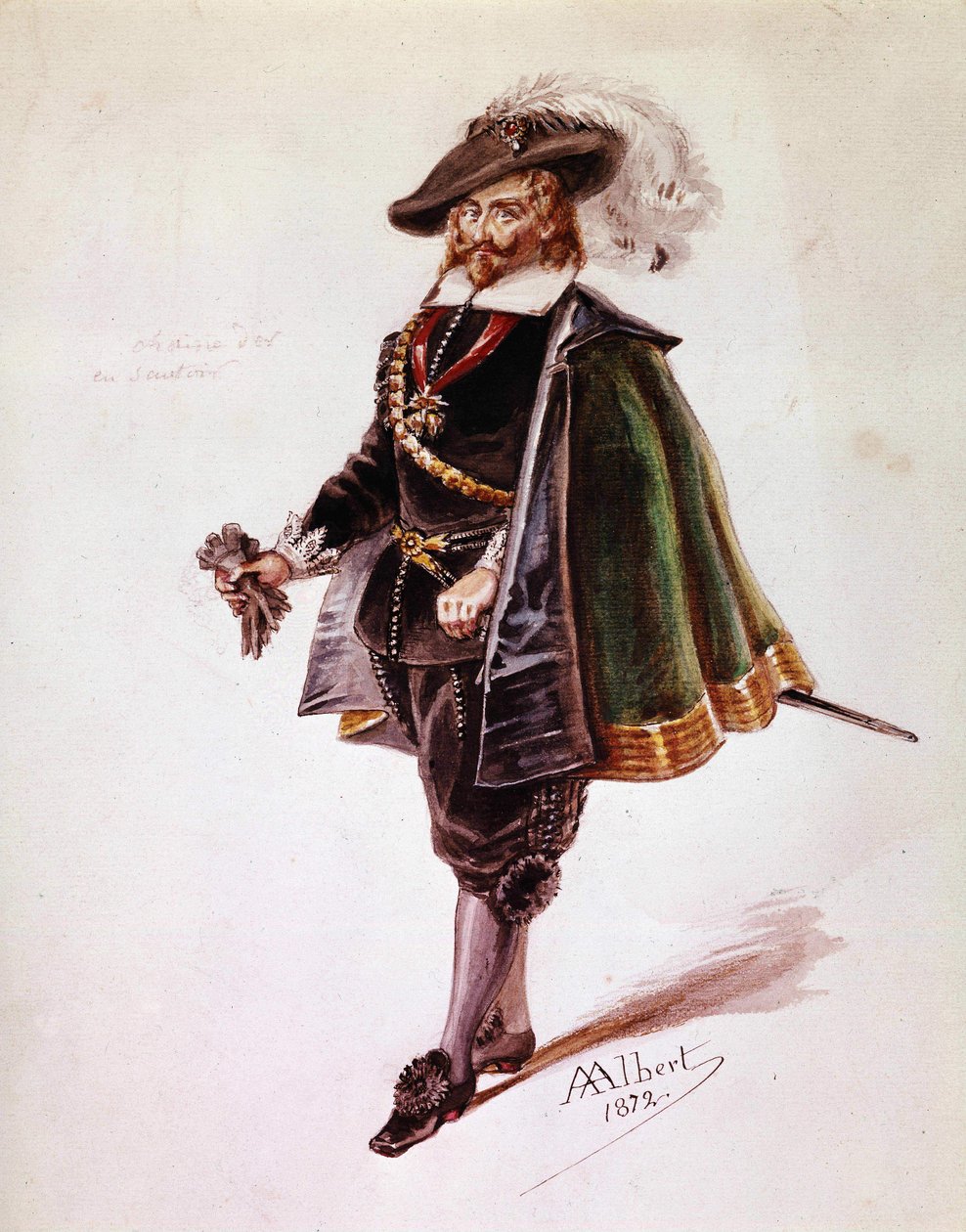 Kostým Don Salluste pro Ruy Blas Victora Huga. Kresba Alberta z roku 1872. Maison Victor Hugo, Paříž. od French School
