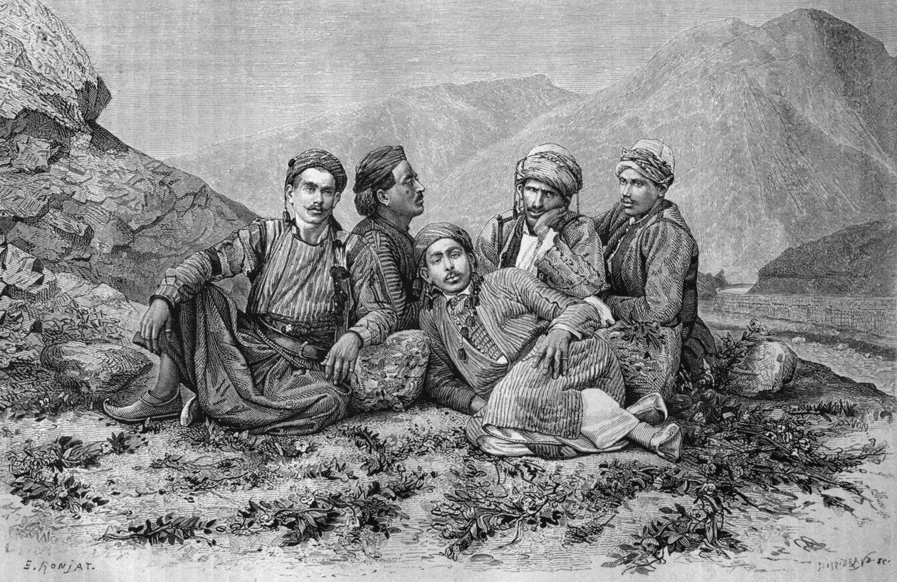 Řidiči oslů ze Sýrie dnes. Cestuje po Fénicii, Libanonu a Judeji. 1875-1880 Louis Charles Emile Lortet, 1884 (č. rytina) od French School
