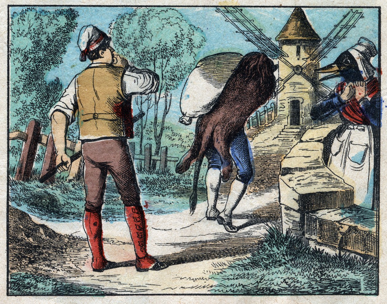 Osel na sobě kůži lva. Bajky Jean de La Fontaine (1621-95). Vyobrazení Epinalu z konce 19. století. od French School