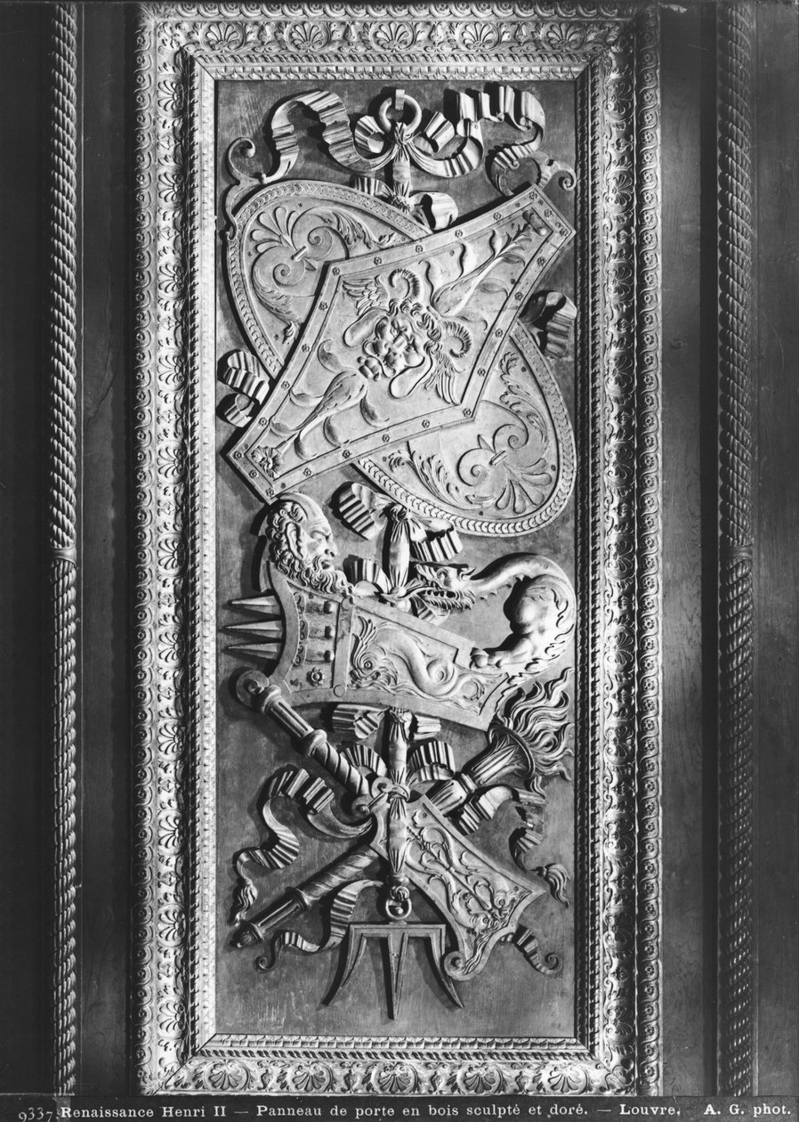 Dveřní panel, styl Henri II, cca 1556 (zlacené dřevo) od French School