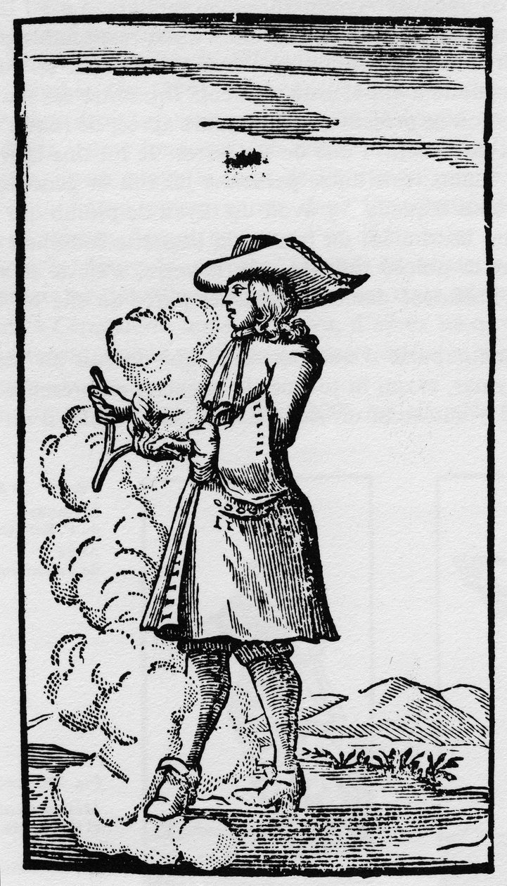 Proutkař s vychylovacím věšteckým prutem - Rhabdomancie - Vysvětlení bagety v „“La Physique ocult, ou Treat de la baguette divinatoire““ – Paříž 1693 od abbé de Vallemont (Pierre Le Lorrain), fyzik, numismat a francouzský literát 17. od French School