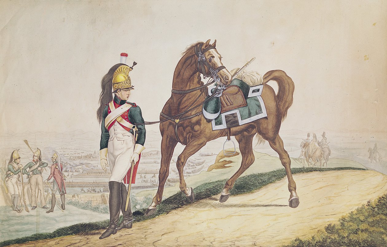 Dragouni francouzské císařské armády (kvaš na papíře) od French School