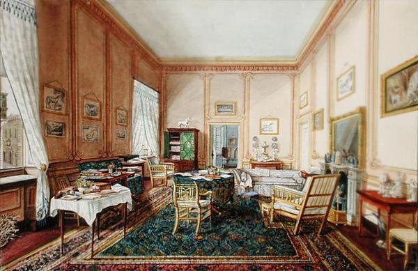 Přijímací pokoj (akvarel na papíře) od French School