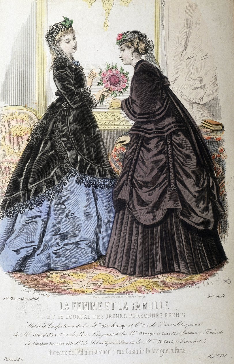 Šaty a účes - v „Žena a rodina a noviny mladých lidí se znovu sešly“““ z 12.1.1868. od French School