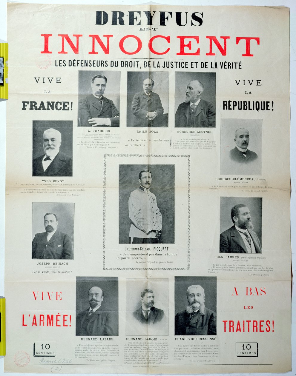 Dreyfus est Innocent, plakát s portréty jeho obránců, konec 19. století od French School