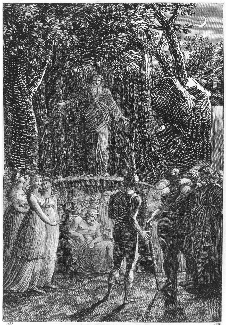 Druids in Bretany, ilustrace z Voyage dans le Finistere od Jacquese Cambryho, Paříž, vydáno 1801 od French School