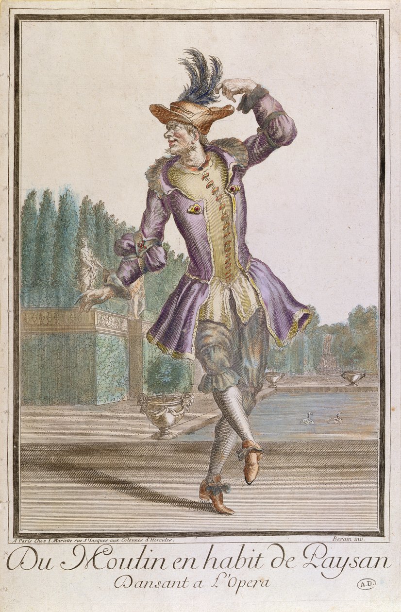 Du Moulin v rolnickém kostýmu pro balet v LOpera, vydal Mariette, konec 17. od French School
