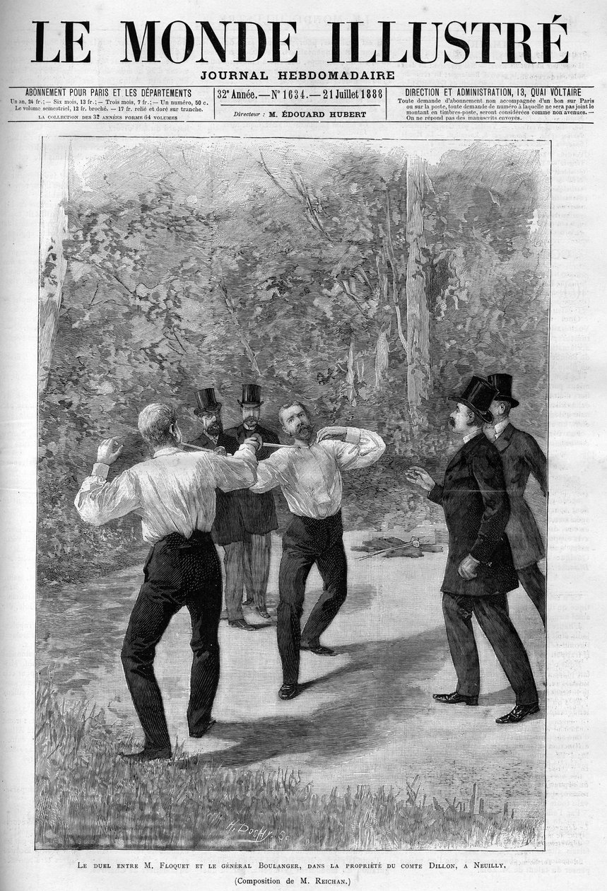 Duel mezi Charlesem Floquetem (1828-1896) a generálem Boulangerem (1837-1891) v roce 1888 po slovní přestřelce ve sněmovně. od French School
