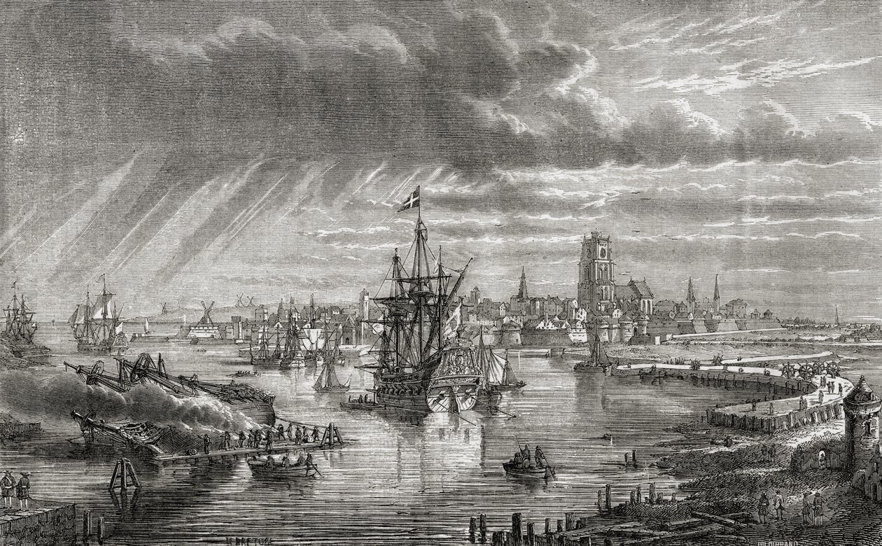 Dunkerque, Francie, v 18. století, z „Histoire de la Revolution Francaise“ od Louise Blanca (1811-82), vyryto Hildibrandem, 1847-62 od French School