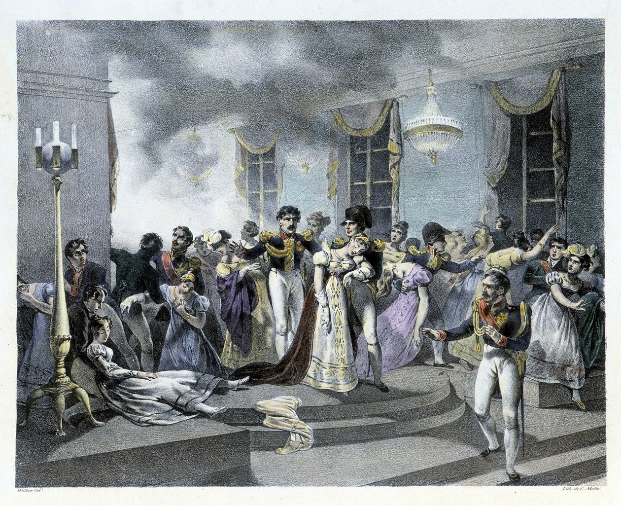 Při oslavě svatby Napoleona I. s Marií Louise na rakouském velvyslanectví v Paříži dne 1. 7. 1810 vypukl požár. Došlo k několika úmrtím. Napoleon I. později vytvořil Firefighters. od French School