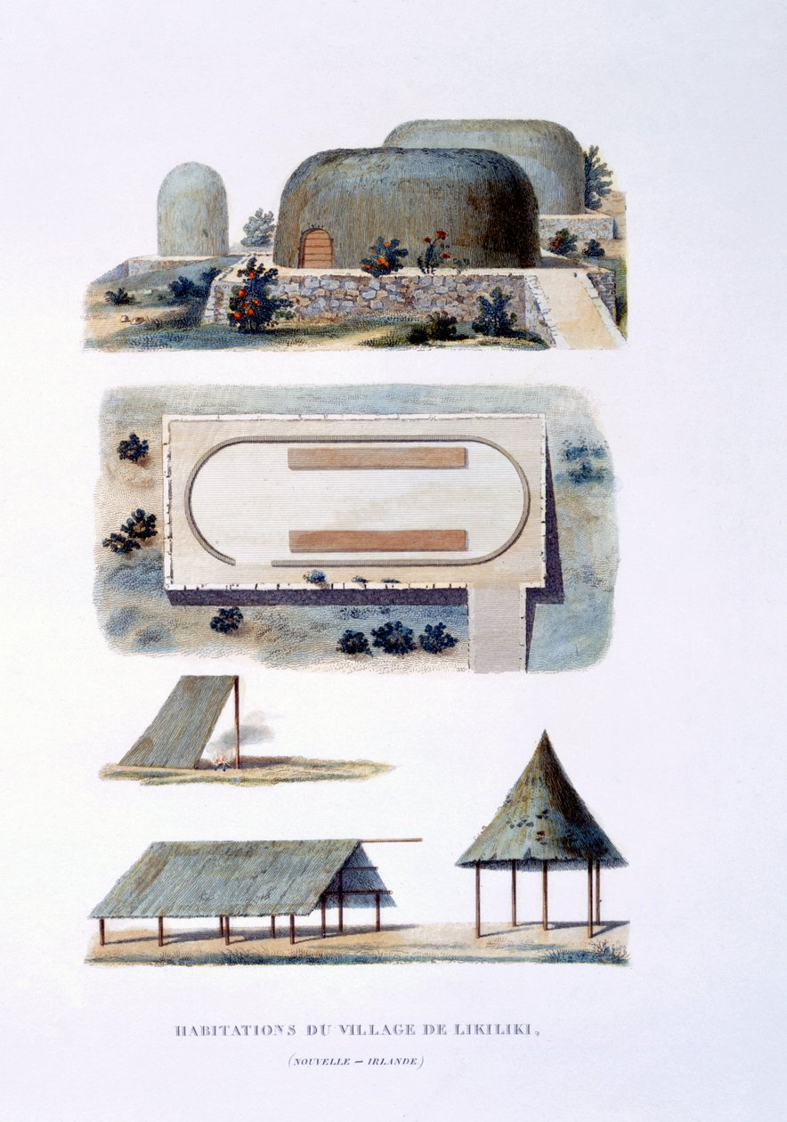 Obydlí v Likiliki Village, Nové Irsko, 1826 od French School
