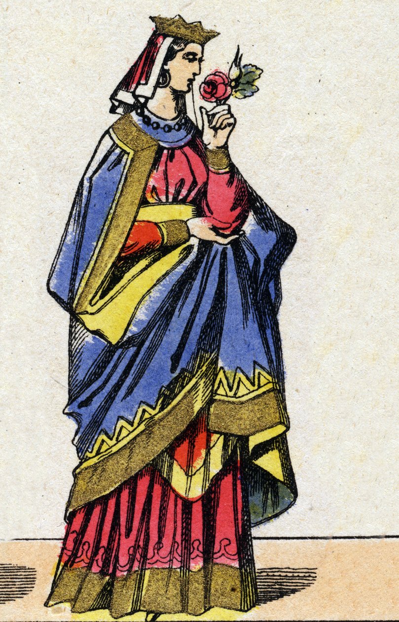 Dynastie Kapetovců: Portrét Berthe Holandské nebo Berthe Fríské (1058-1093) Francouzská královna, manželka Filipa I. Francouzského (1052-1108). Epinal zobrazování z konce 19. století. Soukromá sbírka. od French School