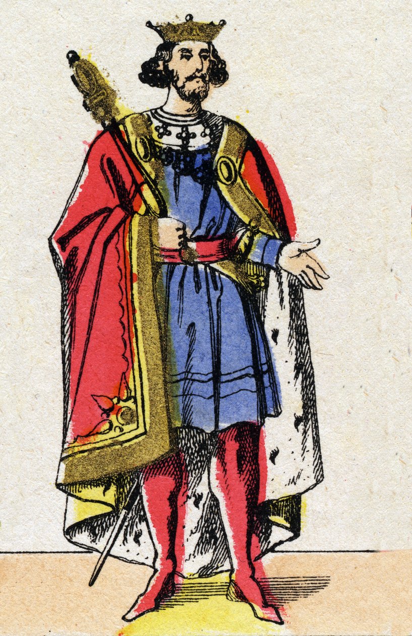 Dynastie Kapetovců: Portrét Jindřicha I. (1009-1060), krále Franků v letech 1031 až 1060. Epinal zobrazení z konce 19. století. Soukromá sbírka. od French School