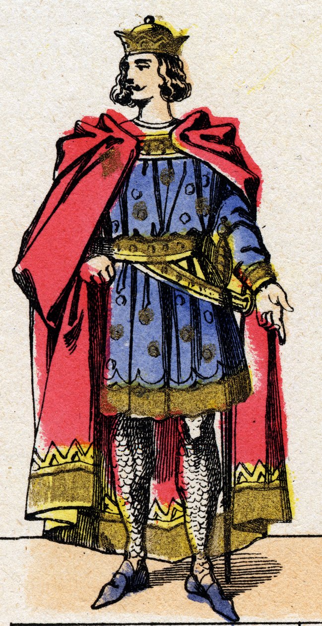 Dynastie Kapetovců: Portrét Ludvíka VII dit le Jeune (1120-1180), krále Franků v letech 1137 až 1180. Epinal zobrazení z konce 19. století. Soukromá sbírka. od French School