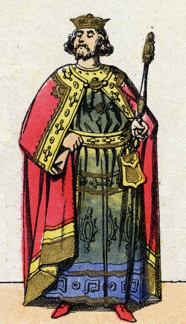 Dynastie Kapetovců: Portrét Ludvíka VI. Velkého (1081-1137), krále Franků v letech 1108 až 1137. Epinal zobrazení z konce 19. století. Soukromá sbírka. od French School