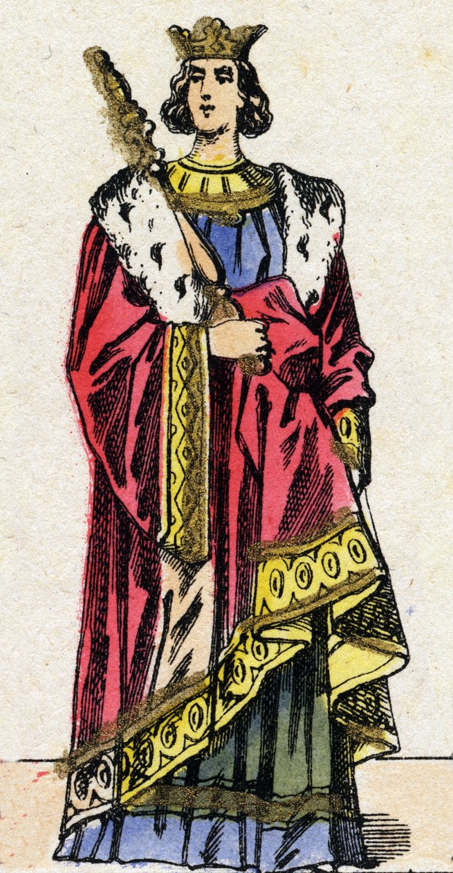 Dynastie Kapetovců: Portrét Ludvíka X. zvaného Hutin (1289-1316), krále Franků v letech 1314 až 1316. Epinal zobrazení z konce 19. století. Soukromá sbírka. od French School