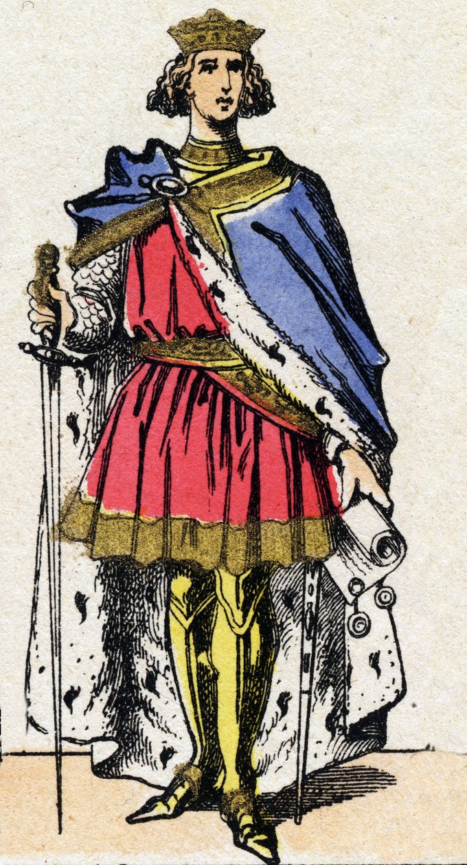 Dynastie Kapetovců: Portrét Filipa III. zvaného Hardi (1245-1285), krále Franků v letech 1270 až 1285. Epinal zobrazení z konce 19. století. Soukromá sbírka. od French School