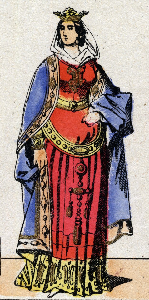 Dynastie Karolinců: Portrét Bertrade nebo Berthe z Laonu známá jako Berthe au Grand Pied (720-783) Královna franků manželka Pepina le Briefa (715-768). Epinal zobrazování z konce 19. století. Soukromá sbírka. od French School