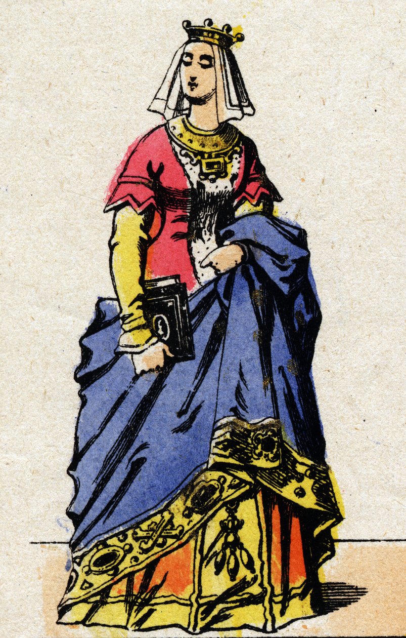 Dynastie z Valois: Portrét Charlotty de Savoie (1441-1483) francouzské královny, manželky francouzského Ludvíka XI., známého jako Prudent (1423-1483). Epinal zobrazování z konce 19. století. Soukromá sbírka. od French School