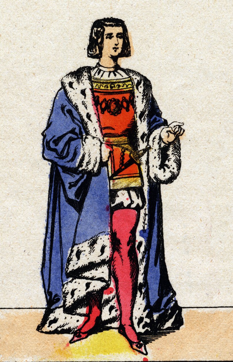 Dynastie z Valois: Portrét francouzského krále Ludvíka XII. (1462-1515) v letech 1498 až 1515. Epinal zobrazení z konce 19. století. Soukromá sbírka. od French School