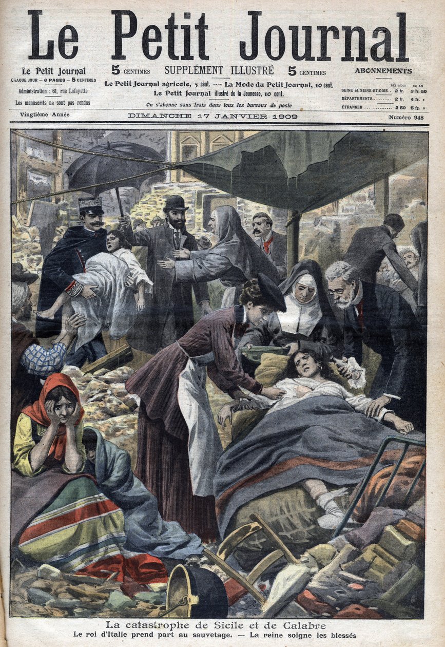 Zemětřesení na Sicílii v Kalábrii 1909 "Le Petit Journal" z ledna 1909 (rytina) od French School