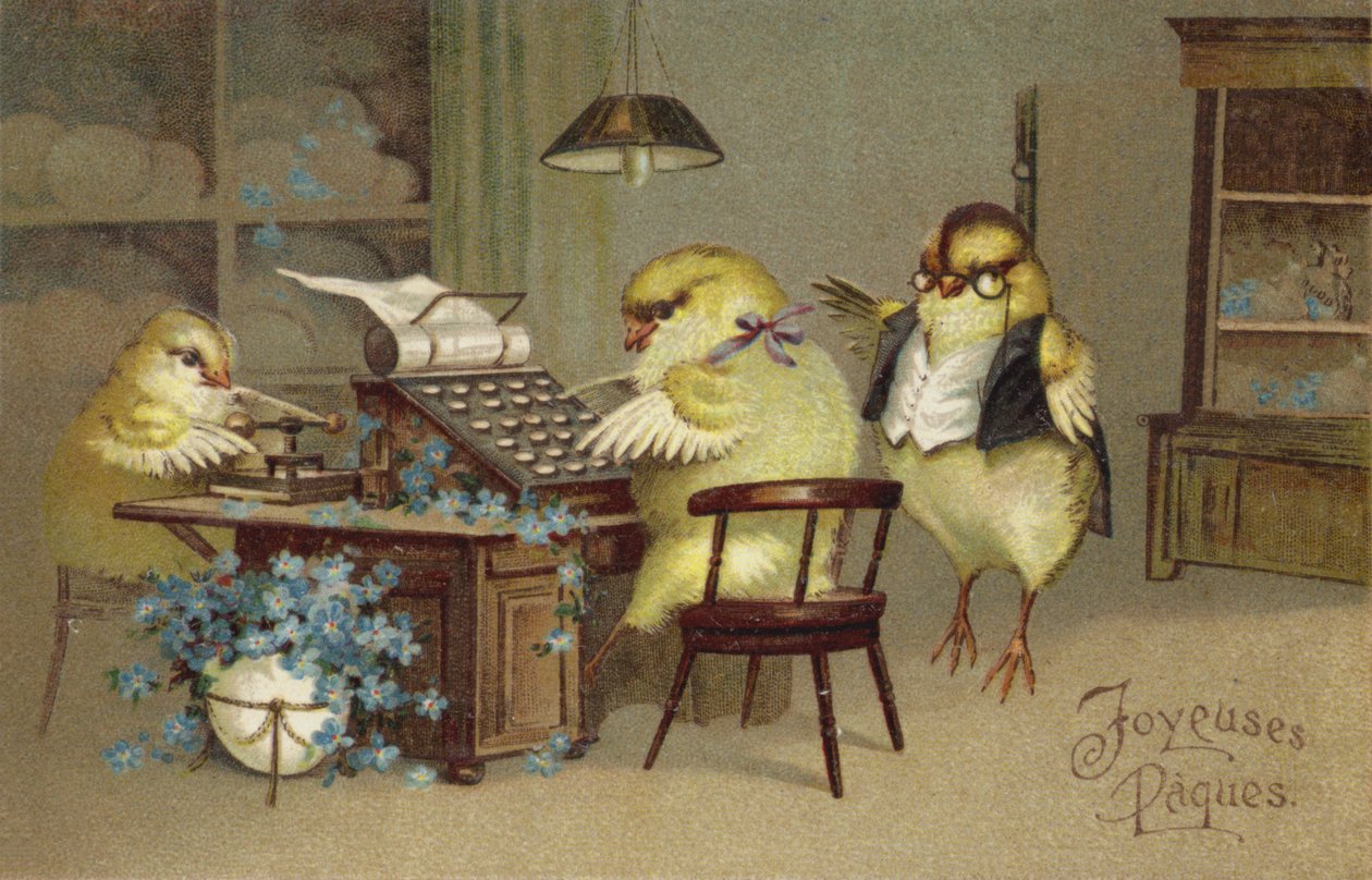 Velikonoční přání (barevná litografie) od French School