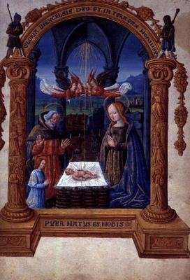 Egerton 940 f.9 Narození Páně, z Pokladu (Sedm článků víry) od Jean de Meung (vellum) od French School