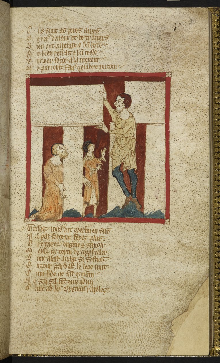 Egerton MS 3028 f.30r, Stonehenge je postaven s Merlinovou pomocí z 