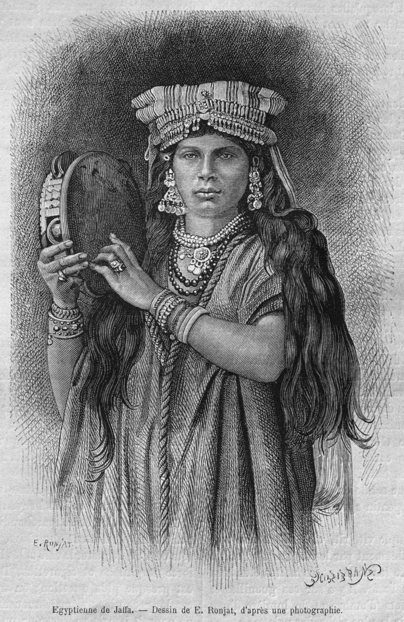 Egyptské ženy z Jaffy, dnes ze Sýrie. Cestuje po Fénicii, Libanonu a Judeji. 1875-1880 Louis Charles Emile Lortet, 1884 (č. rytina) od French School