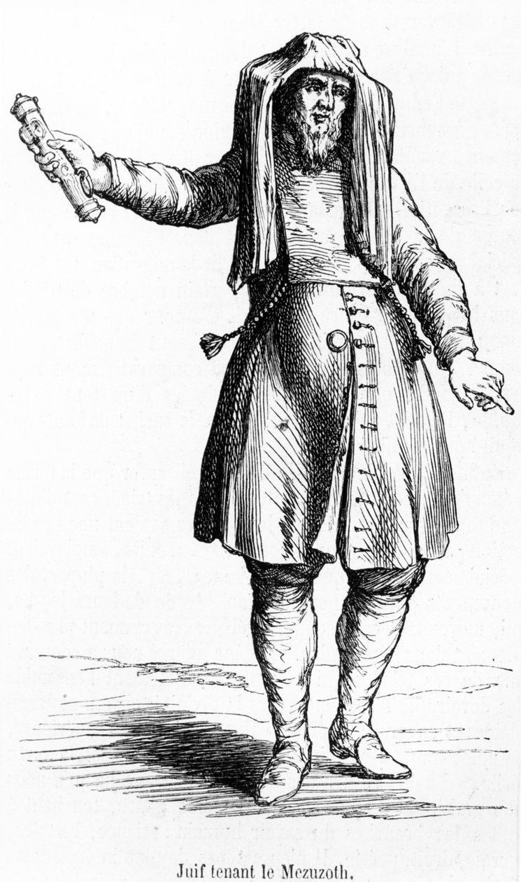 Francouzský Žid z 18. století drží Mezuzoth od French School