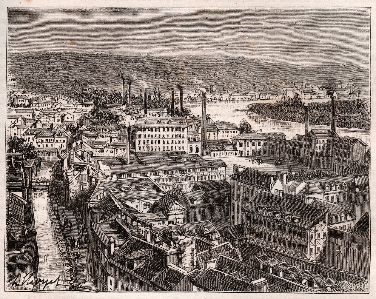 Elbeuf - Seine-Maritime - rytina v „La France illustrée: geografie, historie, statistická správa“ od V.A. Malt-Brown. 1884 od French School