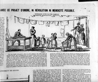 Volební plakát zobrazující interiér chudé rodiny od French School