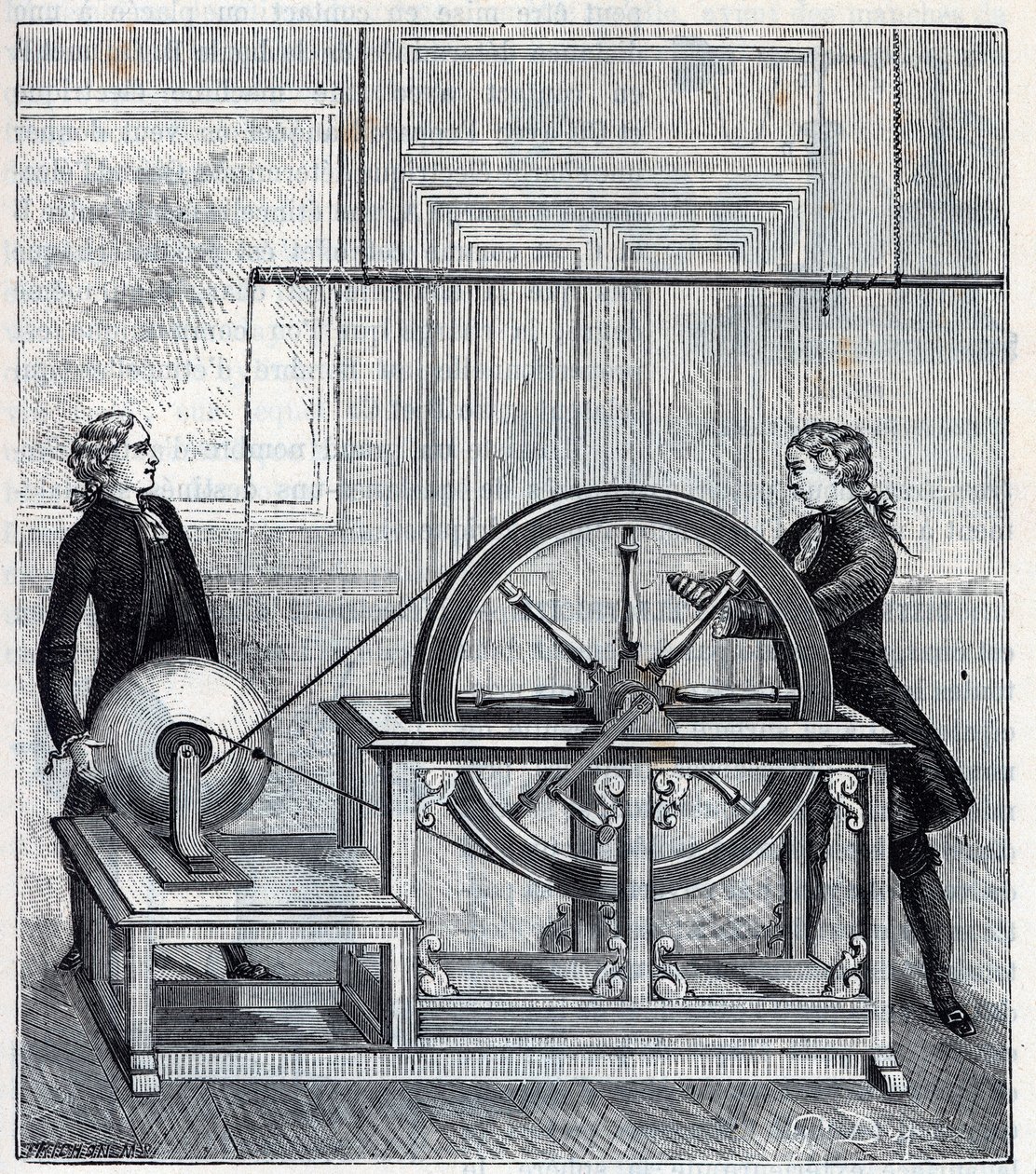 Elektrický stroj (Generátor) od Francise Hauksbee (1666-1713) zdokonalený Boze l