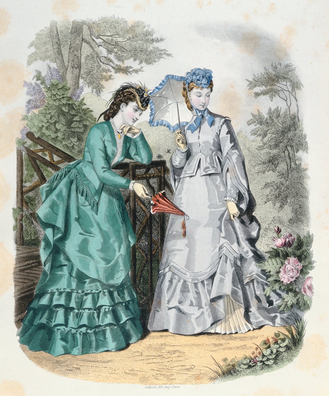 Elegantní ženy v zahradě, z La Mode Illustrée, 1871 od French School