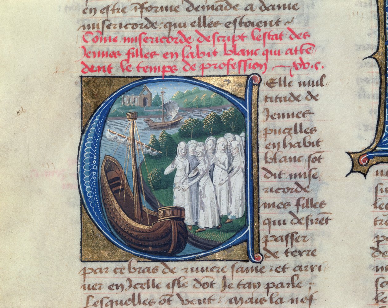 Nalodění Milosrdných sester z pařížského hotelu Dieu, z knihy Le Livre de Vie Active de lHotel Dieu od Jeana Henryho, asi 1482 od French School