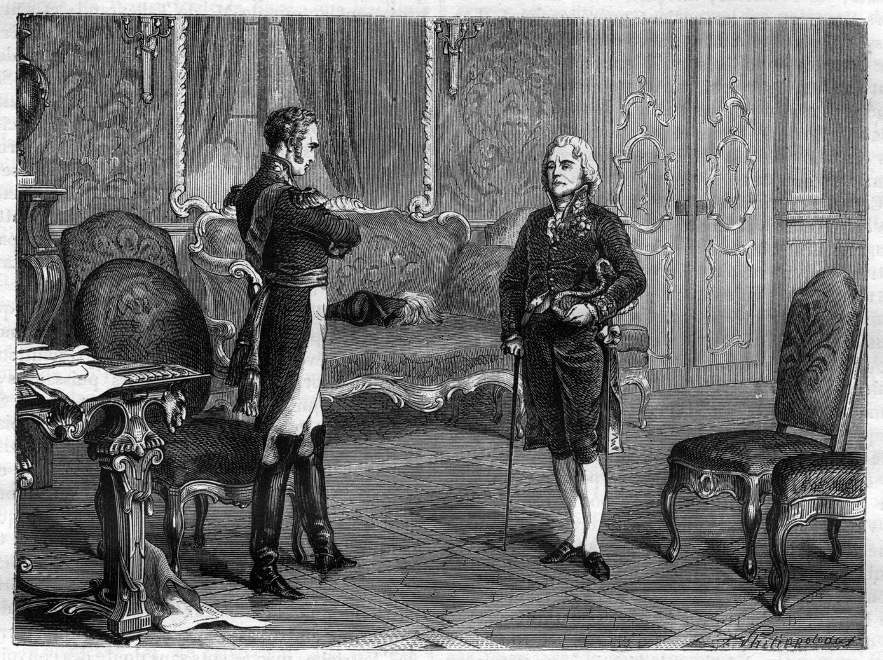 Císař Alexandr I. Ruska (1777-1825) (Alexandre) s Charlesem Mauricem de Talleyrand Perigord (1754-1838) od French School